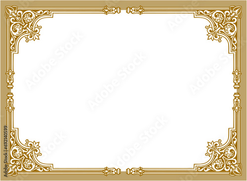 Golden vintage frame with ornament, frame for a text and photo vector illustration