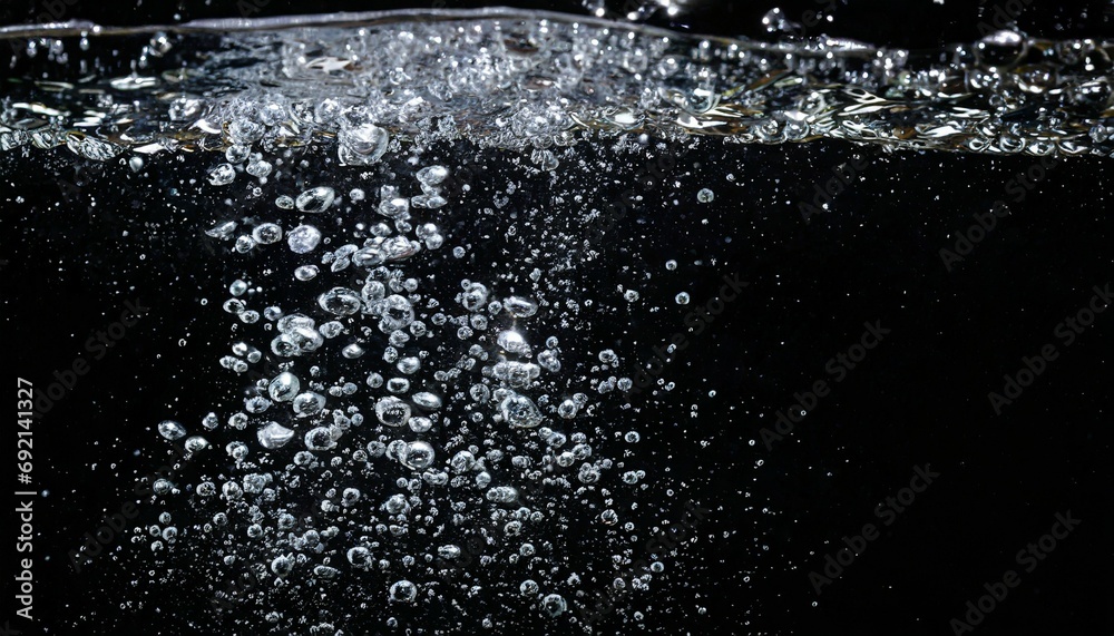 soda water bubbles splashing underwater against black background cola liquid texture that fizzing and floating up to surface like a explosion in under water for refreshing carbonate drink concept - obrazy, fototapety, plakaty 