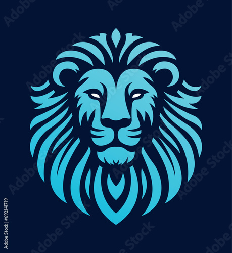 Lion head logo template design line art vector illustration isolated on white and dark backgrounds. Lion face with mane hair brand identity logotype design.