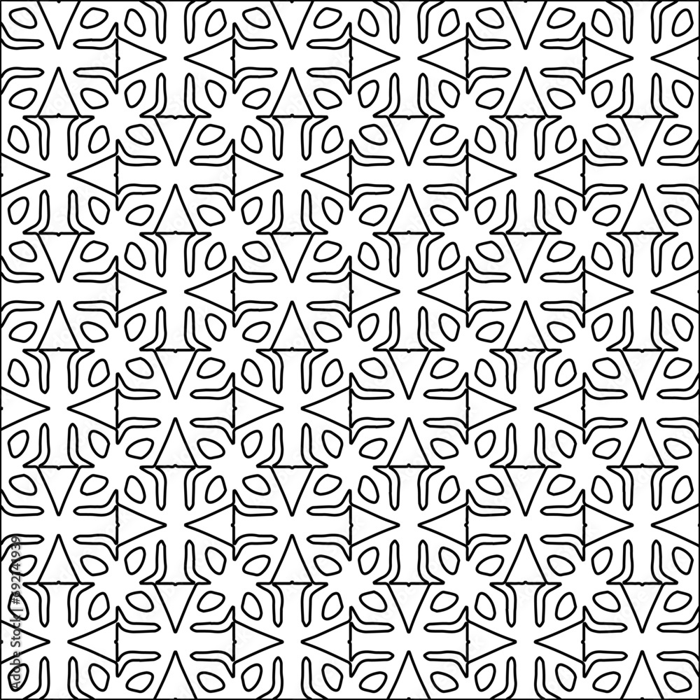 Figures from lines.Black pattern on white wallpaper for web page, textures, card, poster, fabric, textile. Abstract background.Repeating background image.White texture. Lines form shapes.