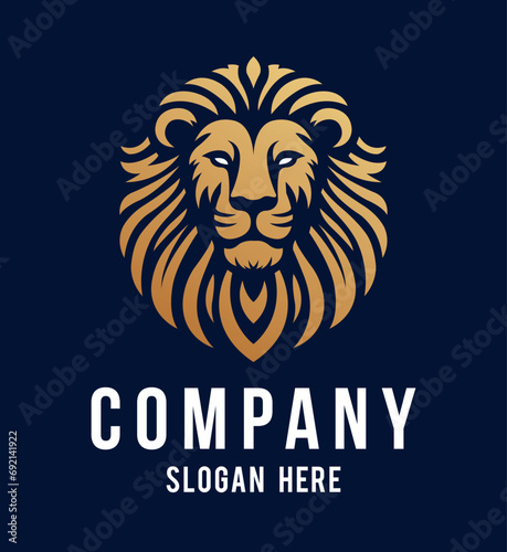 Lion head company logo vector line art illustration on black and white background. Lion face and mane business logo design.