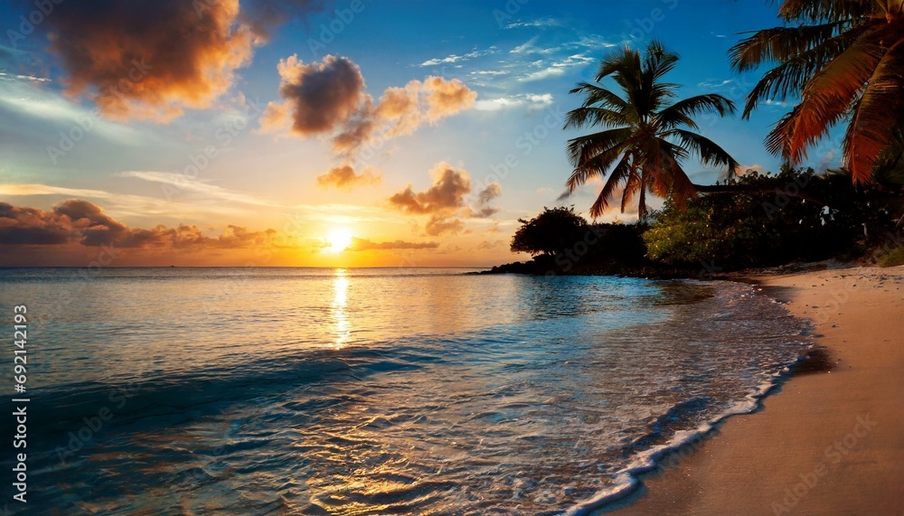 beautiful bright sunset on a tropical paradise beach