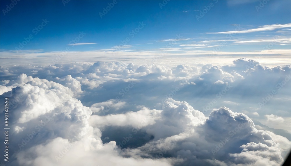 a view of the sky from a plane window of clouds generative ai