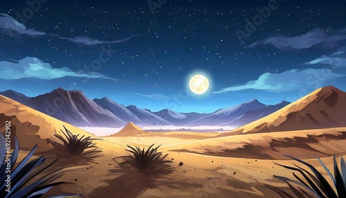 anime backgound of the desert at midnight digital illustration scene