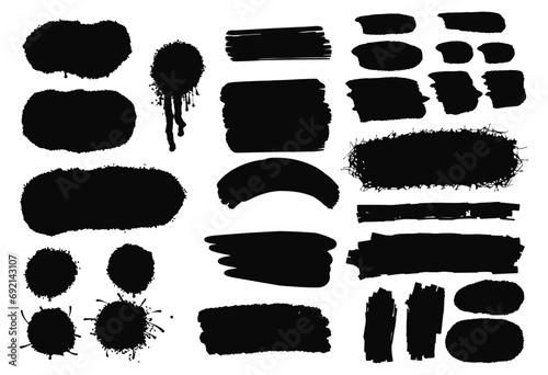 Handmade design elements. A set of painted grunge stripes in various designs. Black labels, background, paint texture. Brush strokes vector.