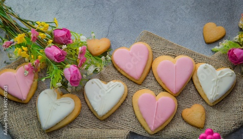 heart shaped cookies on background