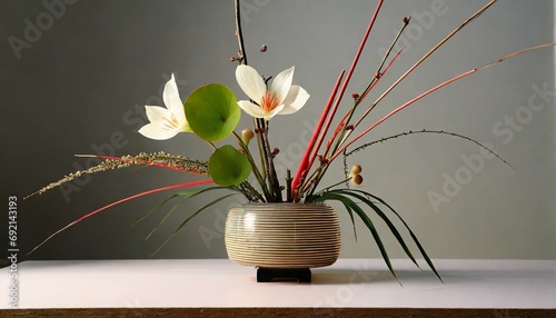 ikebana com fundo minima composicao detalhada e hiper realista minimalismo gerado ia photo