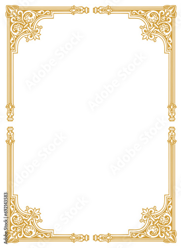 Golden vintage vertical frame with ornament, frame for a text and photo vector illustration