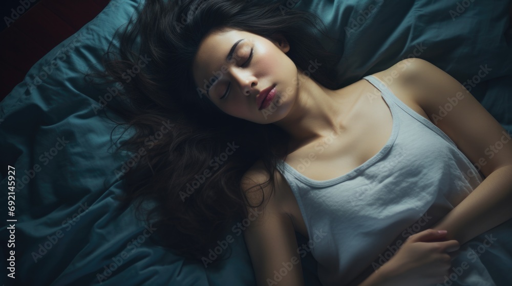 Relaxed woman sleeping in bed at night Relaxed woman sleeping in bed at night