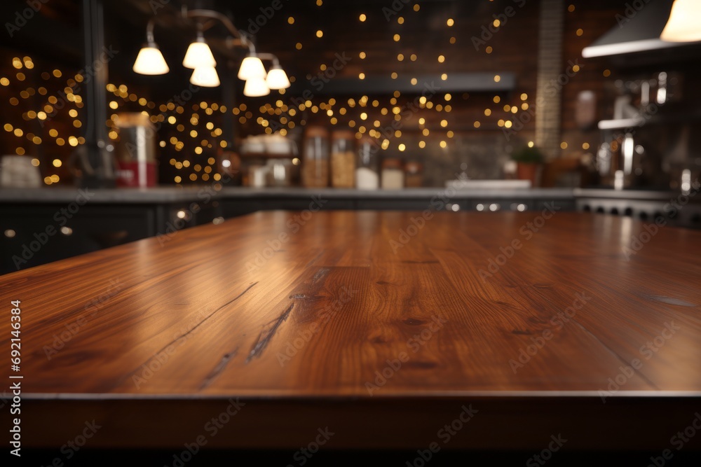 Beautiful Wood Table Top in Clean Pub Bar Interior - Perfect for Product Placement