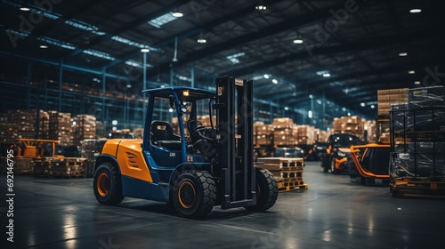 Autonomous Forklifts Operating in a High-Capacity Warehouse During Evening Logistics Operations © SK