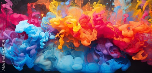 Experience the vibrant explosion of acrylic ink in vibrant colors floating on water. 