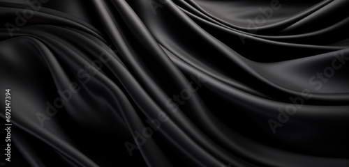Explore the beauty of an elegant wave-patterned black satin silk background. 