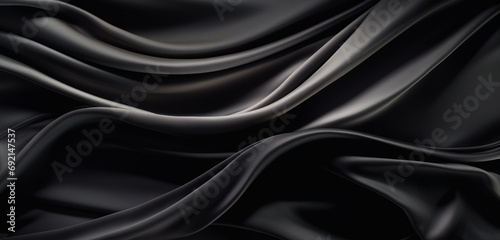 Explore the elegant wave-patterned black satin silk background that exudes sophistication and style. This timeless design adds a touch of class to any visual presentation.