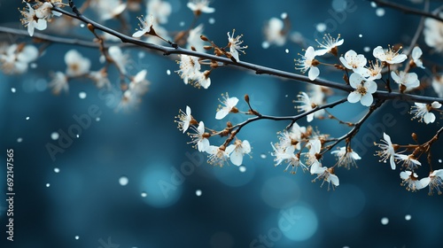 Serene Winter Whispers: Snowflakes Drift Amongst Delicate Cherry Blossoms