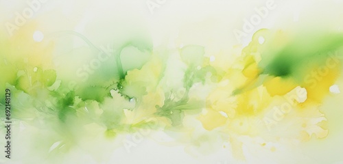 Explore the world of abstract watercolor with a light tone, featuring yellow, green, and white gradient drawing done by hand. 