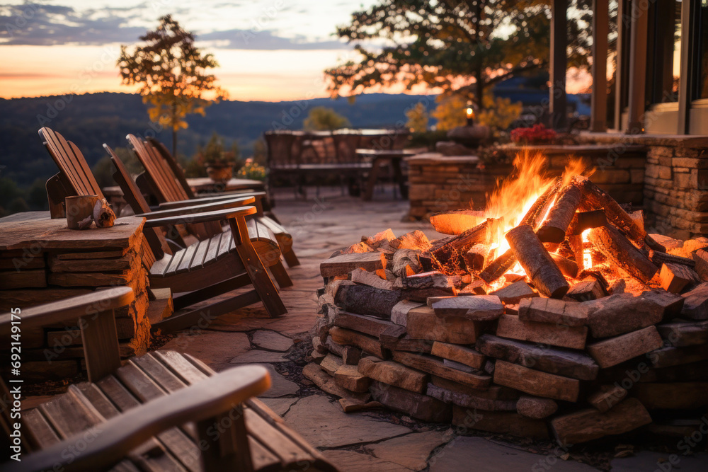 A cozy corner in nature with comfortable armchairs by the fire. The landscape is filled with tranquility and invites you to relax in the abode of nature. A cozy corner in nature with comfortable armchairs by the fire. The landscape is filled with tranquility and invites you to relax in the abode of nature.