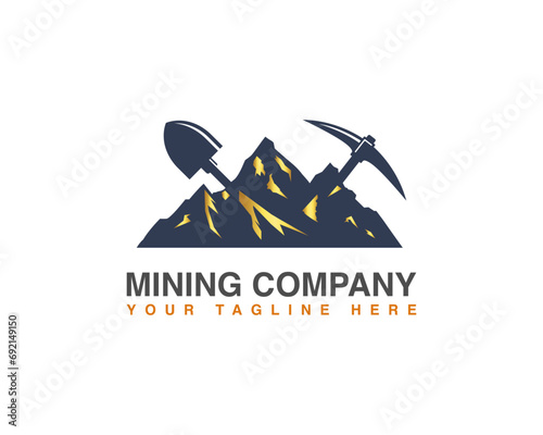 Mountain Gold Mining Company Creative Vector Logo Design Concept. Gold Mining Vector Illustration. photo