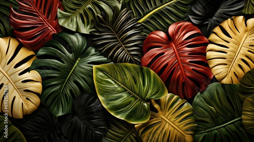 Verdant Retreat: A Symphony of Colored Leaves in Nature's Own Lush, Tropical Jungle Tapestry.