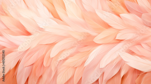 Background of delicate peach-colored feathers close-up