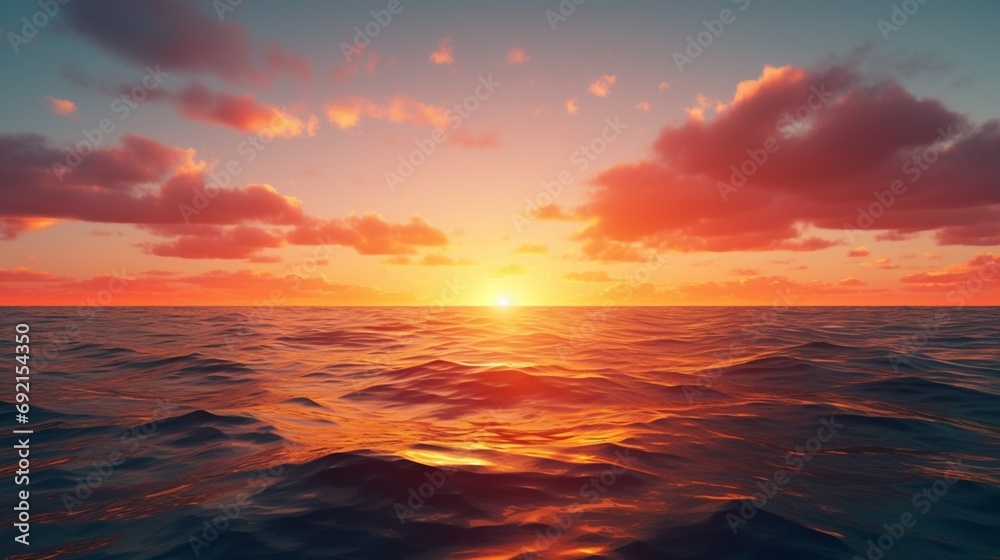 A vibrant sunset over a calm ocean, with the last rays of light casting a warm glow on the waves A vibrant sunset over a calm ocean, with the last rays of light casting a warm glow on the waves