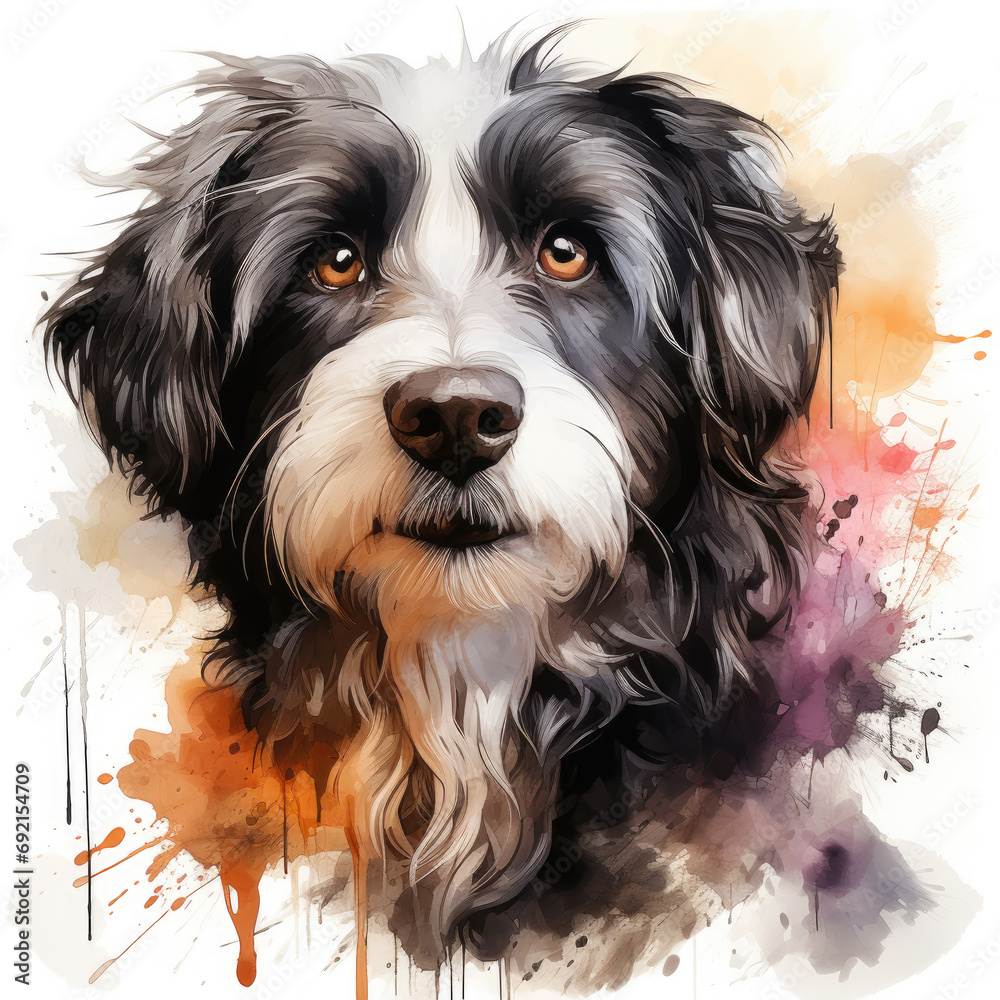 watercolor Bearded Collie clipart, Generative Ai