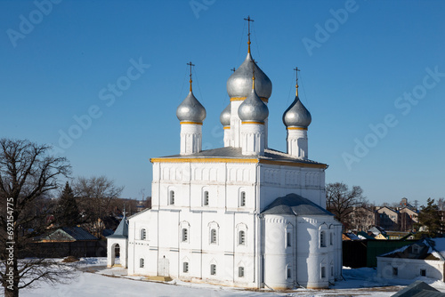 The Church of the Transfiguration of the Lord (Church of the Savior on the sands) in the Spaso-Yakovlevsky Dimitriev Monastery on a sunny winter day. Rostov Veliky, Russia