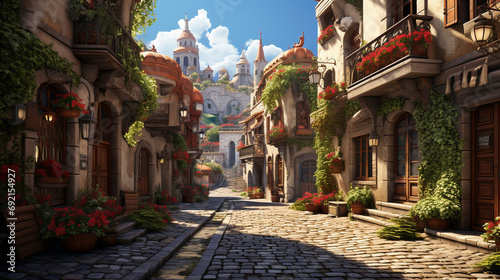 Old town blending elements of adventure, culture, and charm of ancient streets, AI Generated