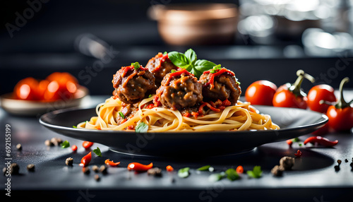Spaghetti mit Hackfleischbällchen photo