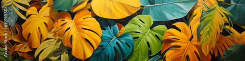 Tropical leaves seamless pattern. Colorful exotic background.