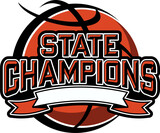 state champions in basketball team design with ball and banner for school, college or league sports
