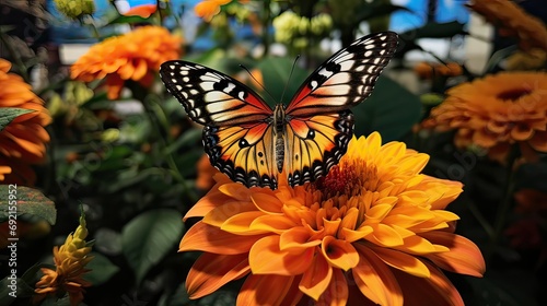 An enchanting butterfly perched on a vibrant flower. Graceful, colorful, natural beauty, delicate wings, floral allure, captivating, vibrant. Generated by AI.