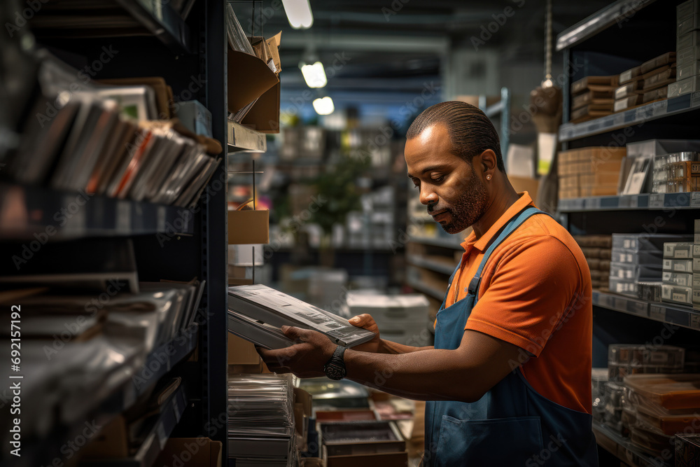 A retail employee organizing shelves and assisting customers, illustrating the commitment to providing quality service in the retail industry. Generative Ai. A retail employee organizing shelves and assisting customers, illustrating the commitment to providing quality service in the retail industry. Generative Ai.