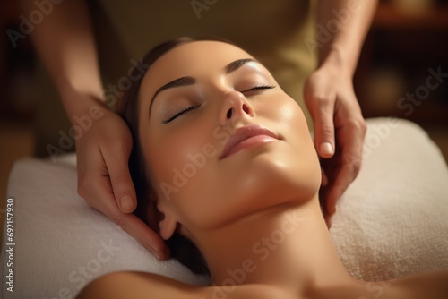 Young woman in spa salon getting face massage
