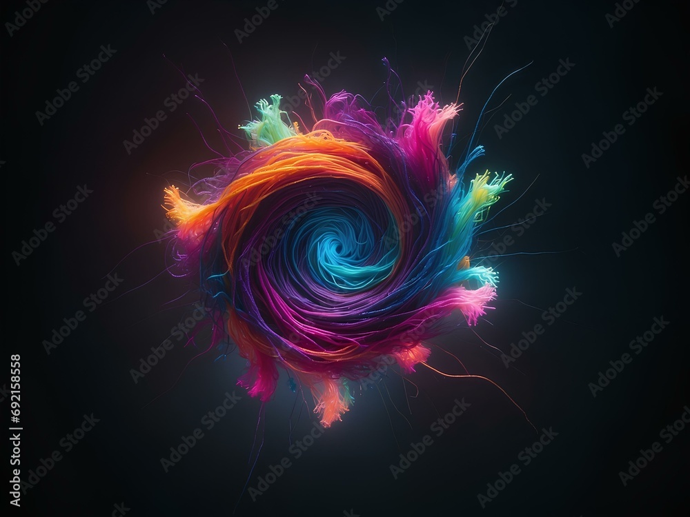 glowing yarn vortex, glowing lines, black background, for design, isolated