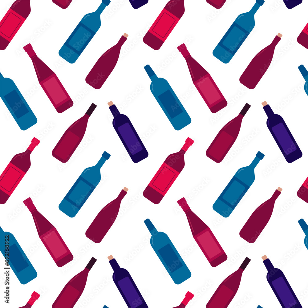 Flat wine bottles seamless pattern. Kinds of wine bottles vector pattern Flat wine bottles seamless pattern. Kinds of wine bottles vector pattern