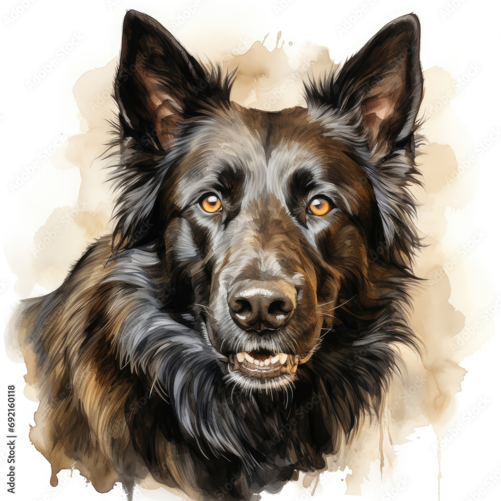 watercolor Belgian Sheepdog clipart, Generative Ai watercolor Belgian Sheepdog clipart, Generative Ai