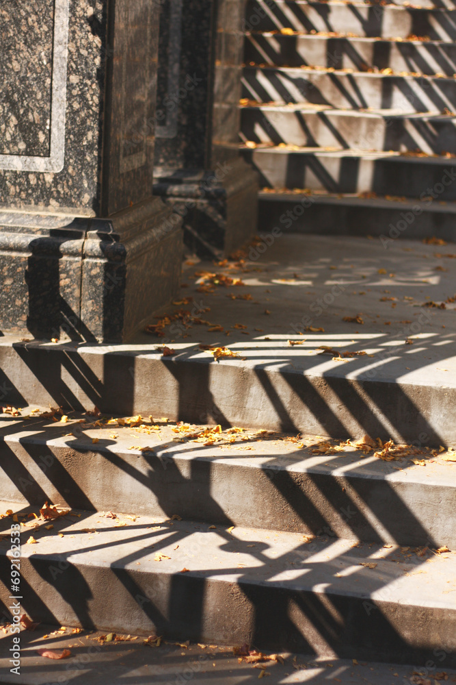 stairs to the street with autumn leaves stairs to the street with autumn leaves