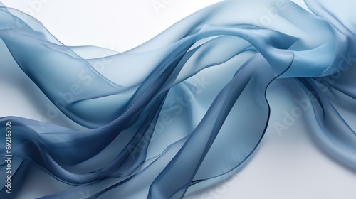 Blue silk fabric with a white background. Generative AI. photo
