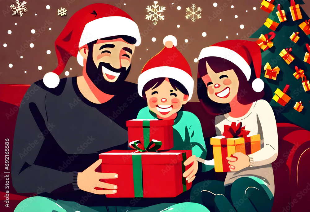 A Dreamy Family Exchanging Gifts on Christmas Eve A Dreamy Family Exchanging Gifts on Christmas Eve