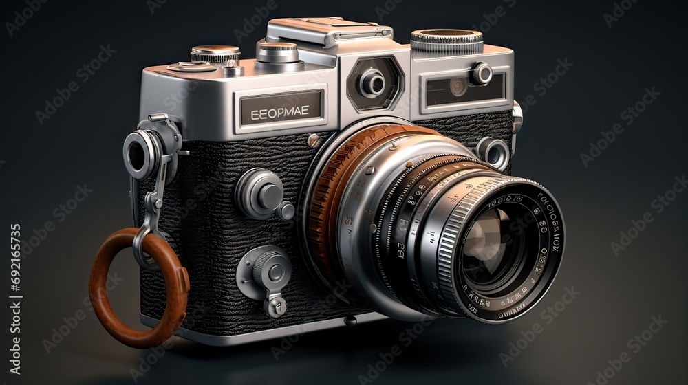 Painstakingly detailed miniature rendition of an iconic vintage camera. Elaborate craftsmanship, iconic design, miniature reproduction, intricate detailing. Generated by AI.