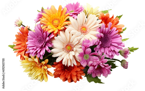 Bunch of Stunning Graceful Assorted of Gerbera Daisies Dahlias Flowers Isolated on Transparent Background PNG.