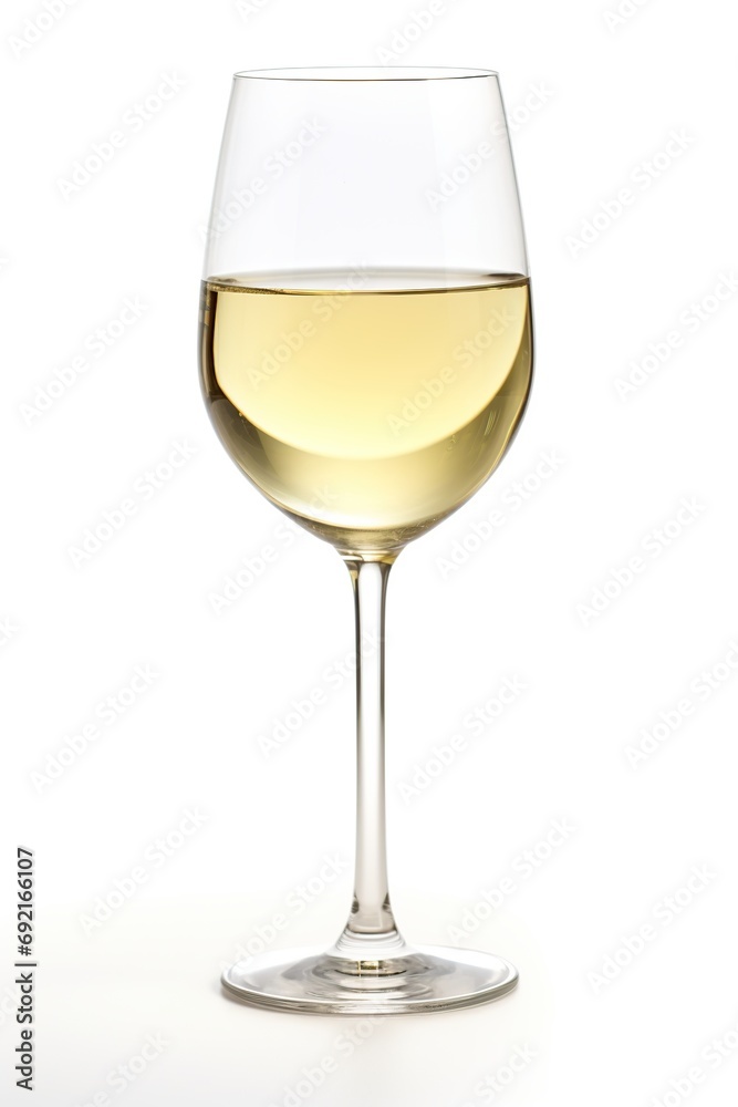 White wine in a glass on white background White wine in a glass on white background