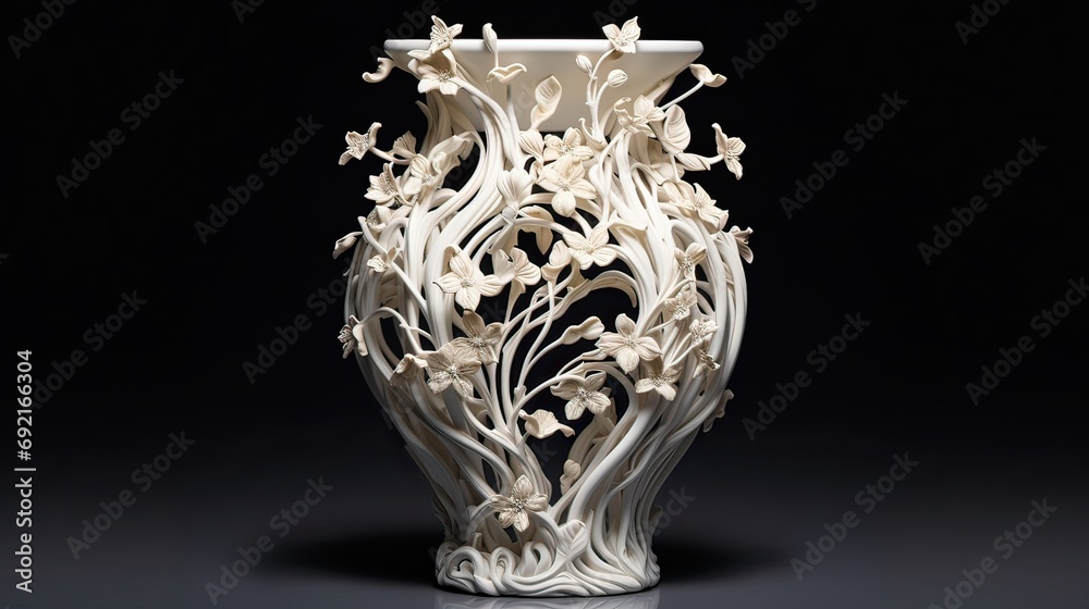 Striking model of a white porcelain vase, showcasing its timeless beauty. Elegant, minimalist, decorative, ceramic, home decor. Generated by AI.