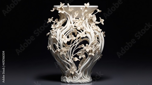 Striking model of a white porcelain vase, showcasing its timeless beauty. Elegant, minimalist, decorative, ceramic, home decor. Generated by AI. © Татьяна Лобачова