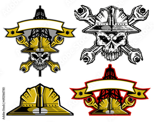 collection of four roughneck oil rig designs for stickers or tees