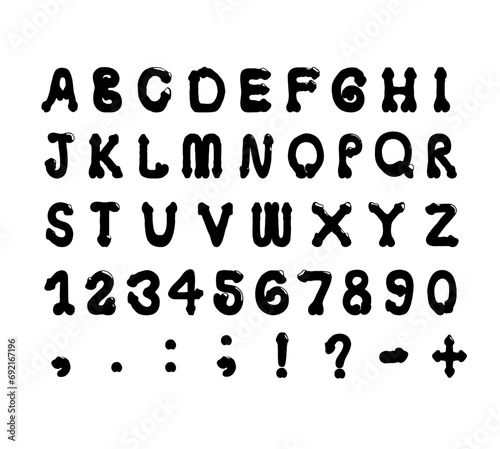 Erotic alphabet letters and numbers stylized as male reproductive organs as a decoration for parties