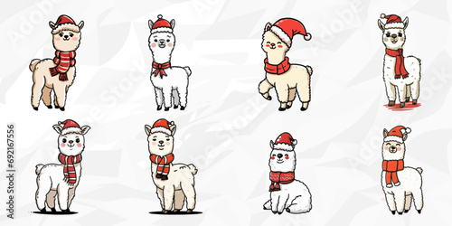 Moderne Lineart-Illustrationen von Weihnachts-Alpakas | Vektor Grafik Bündel für die Winter- und Weihnachtszeit