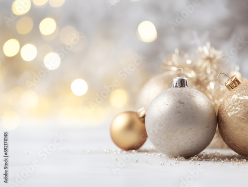 Golden and silver Christmas balls on a New Year background