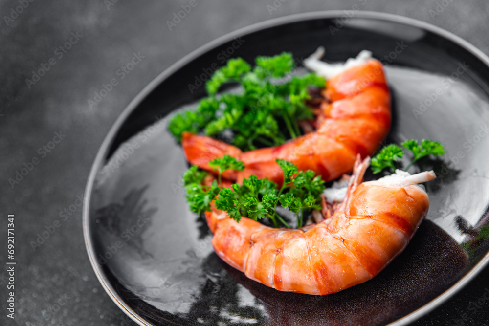 shrimp gambas langoustine large prawn eating cooking meal food snack on the table copy space food background rustic top view shrimp gambas langoustine large prawn eating cooking meal food snack on the table copy space food background rustic top view